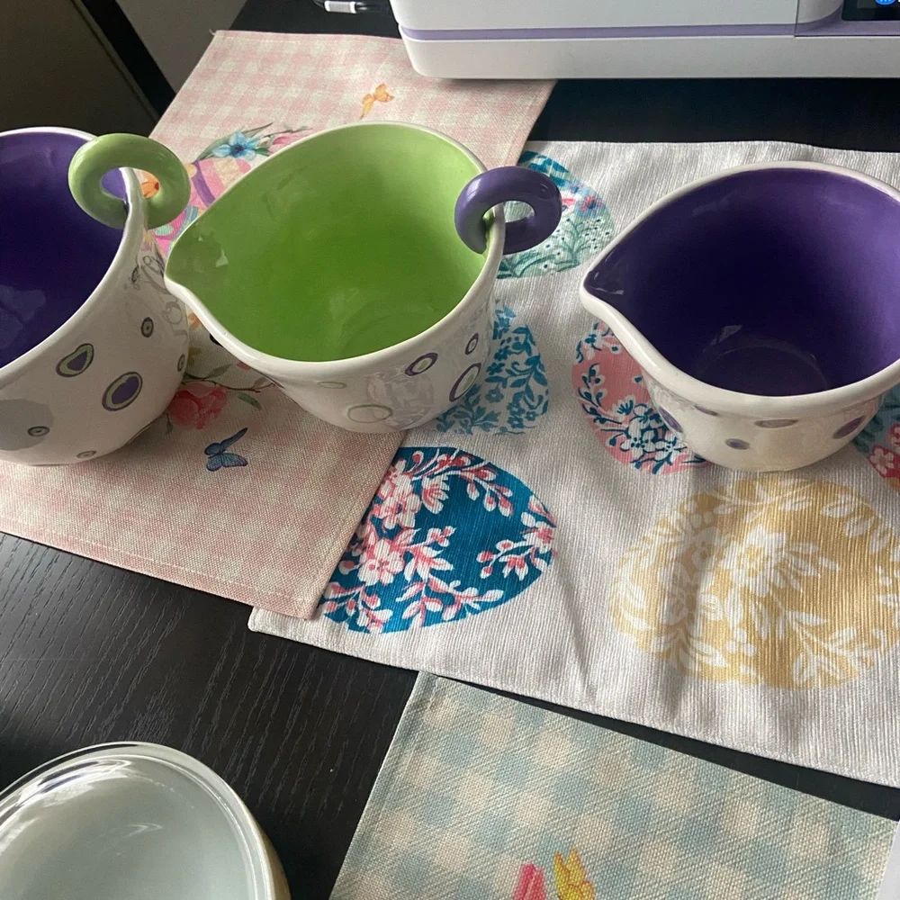 Polka Dot Ceramic measuring Bowl Set - Purple and Green